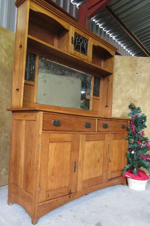 EXQUISITE VINTAGE SOLID WOOD ARTS&CRAFTS DISPLAY DRESSER w MIRRORS, SHELVES & CUPBOARDS! MAGNIFICENT