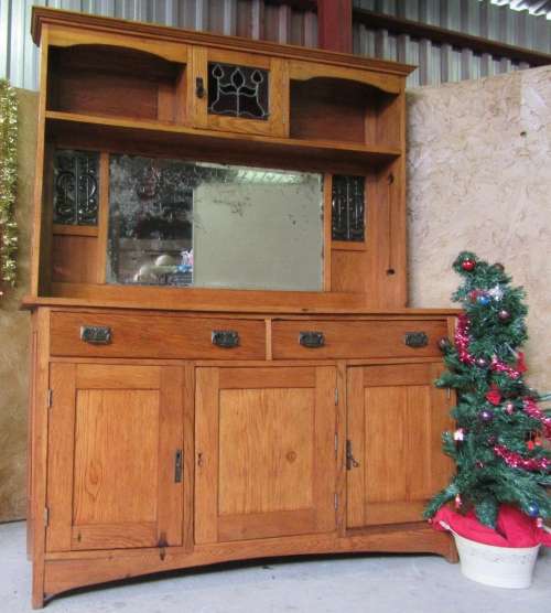 EXQUISITE VINTAGE SOLID WOOD ARTS&CRAFTS DISPLAY DRESSER w MIRRORS, SHELVES & CUPBOARDS! MAGNIFICENT