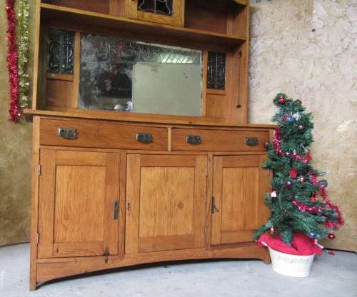 EXQUISITE VINTAGE SOLID WOOD ARTS&CRAFTS DISPLAY DRESSER w MIRRORS, SHELVES & CUPBOARDS! MAGNIFICENT