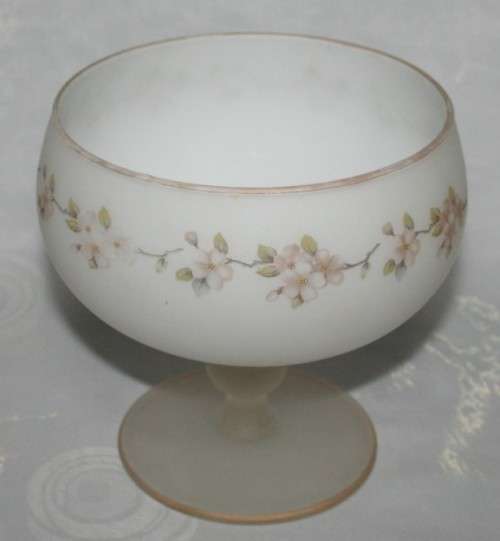 Wow A tall vintage/antique White Detailed Opaline opalescent glass pedestal & footed bowl