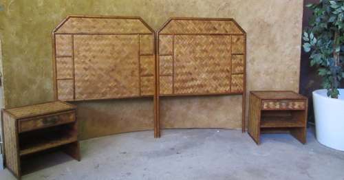 WOW - THIS IS DIFFERENT -  TWO PEDESTALS AND TWO HEADBOARDS - WEAVED WITH GORGEOUS CANE BID PER ITEM