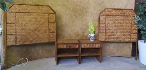WOW - THIS IS DIFFERENT -  TWO PEDESTALS AND TWO HEADBOARDS - WEAVED WITH GORGEOUS CANE BID PER ITEM