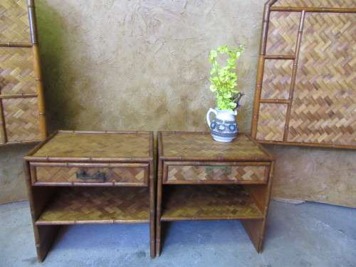 WOW - THIS IS DIFFERENT -  TWO PEDESTALS AND TWO HEADBOARDS - WEAVED WITH GORGEOUS CANE BID PER ITEM