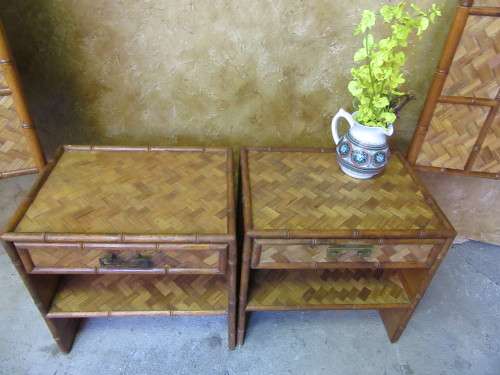 WOW - THIS IS DIFFERENT -  TWO PEDESTALS AND TWO HEADBOARDS - WEAVED WITH GORGEOUS CANE BID PER ITEM