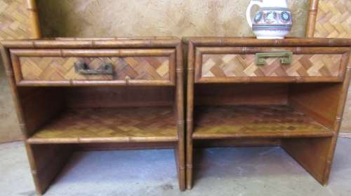 WOW - THIS IS DIFFERENT -  TWO PEDESTALS AND TWO HEADBOARDS - WEAVED WITH GORGEOUS CANE BID PER ITEM