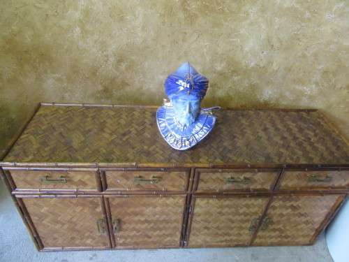 STUNNING SIDE SERVER WITH DRAWERS AND CUPBOARDS- STUNNING WEAVED CANE - PERFECT FOR TH ISALND FEEL -