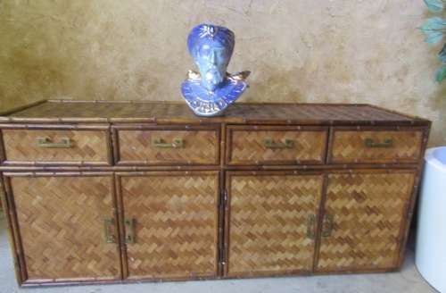 STUNNING SIDE SERVER WITH DRAWERS AND CUPBOARDS- STUNNING WEAVED CANE - PERFECT FOR TH ISALND FEEL -