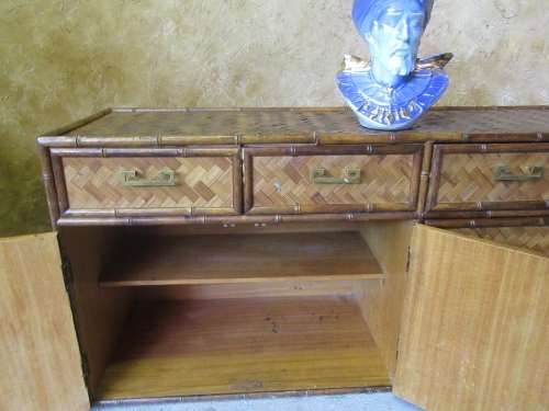 STUNNING SIDE SERVER WITH DRAWERS AND CUPBOARDS- STUNNING WEAVED CANE - PERFECT FOR TH ISALND FEEL -