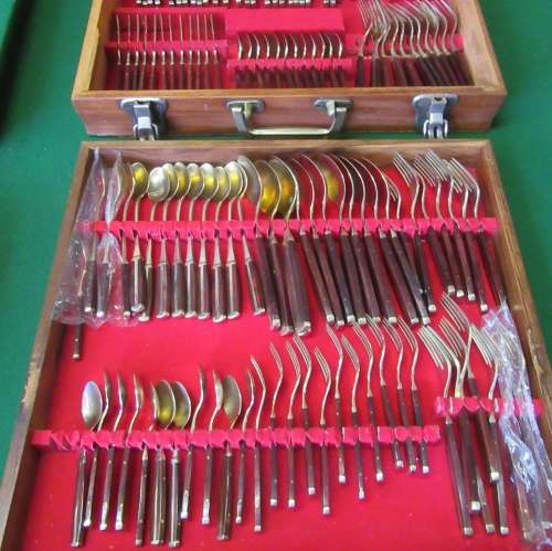 Thai Bronze Cutlery With Rosewood Handles In A Remy Martin Wooden Box 142 Pieces