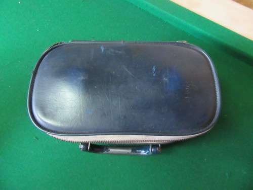 Vintage Lawn Bowls bag with metal handle with 2 balls in the carry case