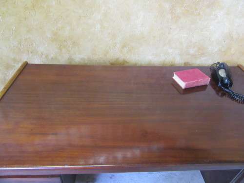 A LARGE EXECUTIVE DESK - WITH SIX DRAWERS - WILL BE FANTASTIC TO WORK AT THIS DESK -