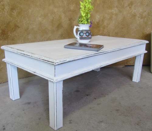 This Distressed Shabby chic table has great character. Love the large rectancular & carved edges
