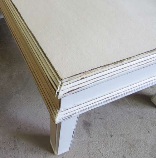 This Distressed Shabby chic table has great character. Love the large rectancular & carved edges