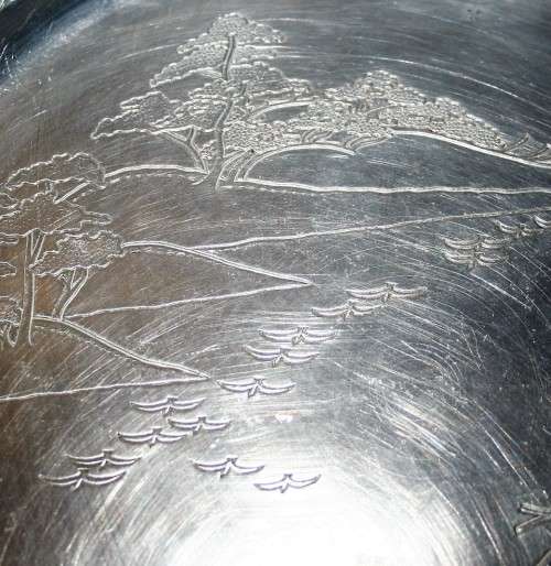 A Gorgeous Engraved Landscaped High Polished Stainless Steel Host Serving Tray