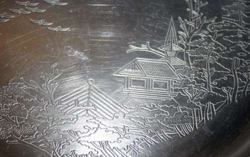 A Gorgeous Engraved Landscaped High Polished Stainless Steel Host Serving Tray