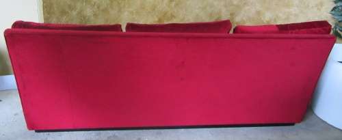 WOW THIS IS FANTASTIC RETRO THREE SEATER IN ORIGINAL VIBRANT RED FABRIC IN GOOD CONDITION