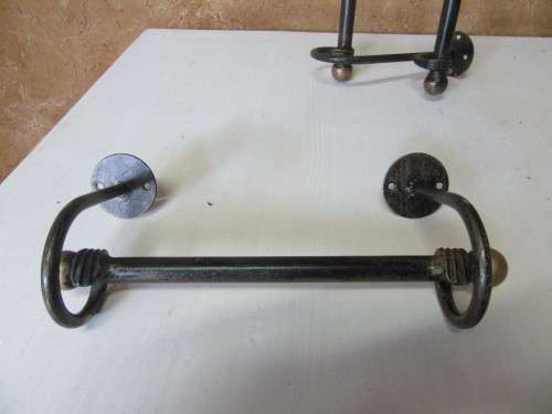 TWO GORGEOUS ROT IRON WITH GOLD DETAIL TOWL RAILS