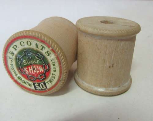 TWO FANTASTIC VINTAGE Vintage 50s Wooden Thread Spools