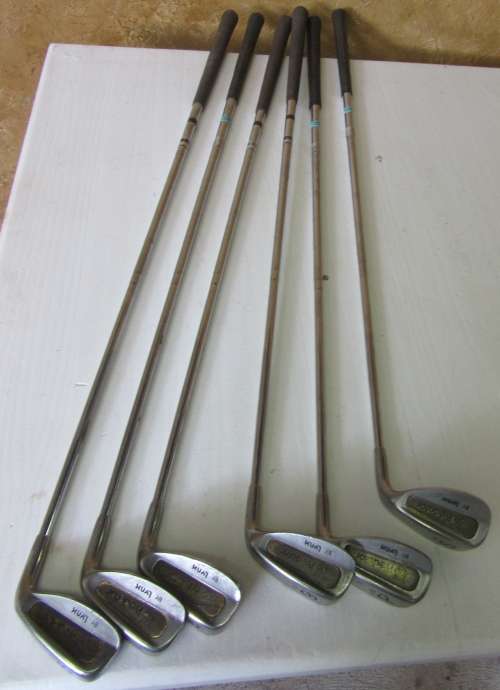 SIX GOLF CLUBS FOR BAR DECOR OR FOR THE KIDS TO PLAY WITH BID PER EACH