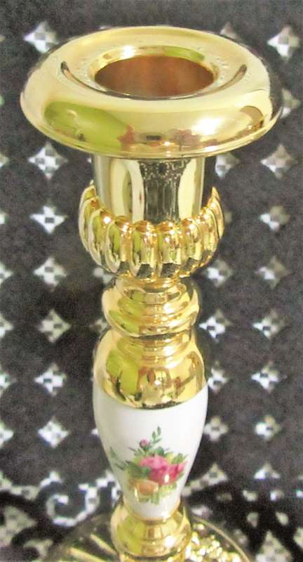 TWO STYLISH RARE ROYAL DOULTON - OLD COUNTRY ROSES/SILVER & GOLD COLLECTABLE CANDLE STICKS BID PER E