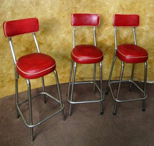 THREE VINTAGE RETRO CHIC BAR STOELS - WILL MAKE A STATEMENT ANY WERER - KITCHEN/BAR/PATIO BID P EACH