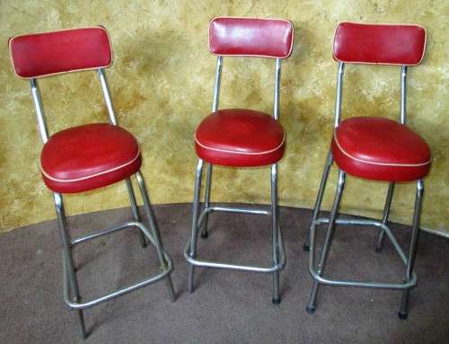 THREE VINTAGE RETRO CHIC BAR STOELS - WILL MAKE A STATEMENT ANY WERER - KITCHEN/BAR/PATIO BID P EACH
