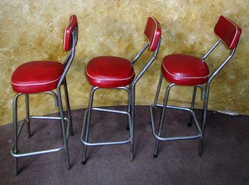 THREE VINTAGE RETRO CHIC BAR STOELS - WILL MAKE A STATEMENT ANY WERER - KITCHEN/BAR/PATIO BID P EACH