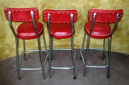 THREE VINTAGE RETRO CHIC BAR STOELS - WILL MAKE A STATEMENT ANY WERER - KITCHEN/BAR/PATIO BID P EACH