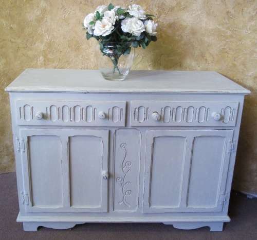 A MARVELOUS SHABBY CHIC SIDE SERVER OR EVEN USE IT FOR A FLAT SCREEN UNIT FINISHED IN A CHALK PAINT