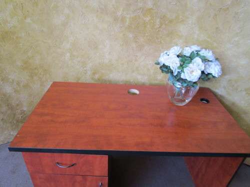 A VERY PRACTICAL AND USEABLE CHERRY WOOD FINISHED DESK - PAINT IT IN YOUR FAVORITE COLOR