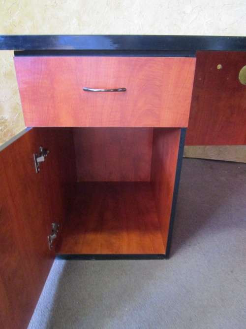 A VERY PRACTICAL AND USEABLE CHERRY WOOD FINISHED DESK - PAINT IT IN YOUR FAVORITE COLOR