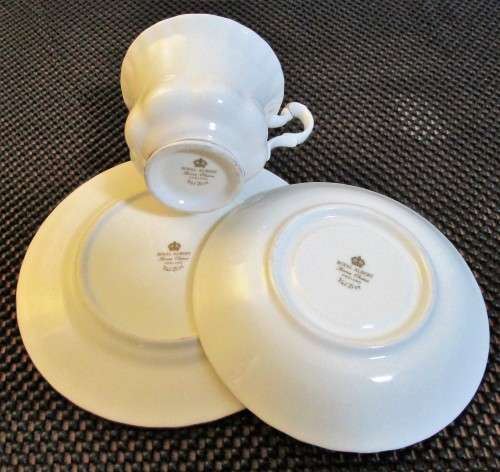 This Royal Albert pattern is named Val D'or, which means Valley of Gold Trio Set