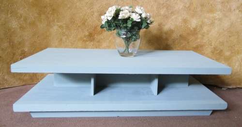 WOW A VERY PRACTICAL COFFEE TABLE - WITH LOTS OF SPACE FOR BOOKS FINISHED IN A DUCK EGG CHALK PAINT