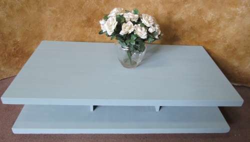 WOW A VERY PRACTICAL COFFEE TABLE - WITH LOTS OF SPACE FOR BOOKS FINISHED IN A DUCK EGG CHALK PAINT