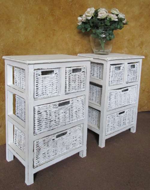 TWO AMAZING SHABBY CHIC UNITS WITH WEAVED BASKET DRAWERS - BEDSIDE TABELS OR EXTRA STORAGE BID PER E