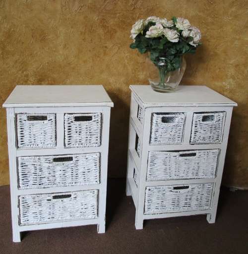 TWO AMAZING SHABBY CHIC UNITS WITH WEAVED BASKET DRAWERS - BEDSIDE TABELS OR EXTRA STORAGE BID PER E