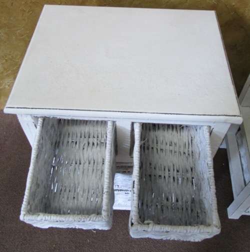 TWO AMAZING SHABBY CHIC UNITS WITH WEAVED BASKET DRAWERS - BEDSIDE TABELS OR EXTRA STORAGE BID PER E