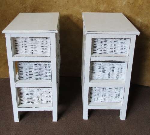 TWO AMAZING SHABBY CHIC UNITS WITH WEAVED BASKET DRAWERS - BEDSIDE TABELS OR EXTRA STORAGE BID PER E