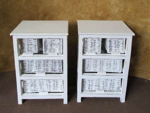 TWO AMAZING SHABBY CHIC UNITS WITH WEAVED BASKET DRAWERS - BEDSIDE TABELS OR EXTRA STORAGE BID PER E
