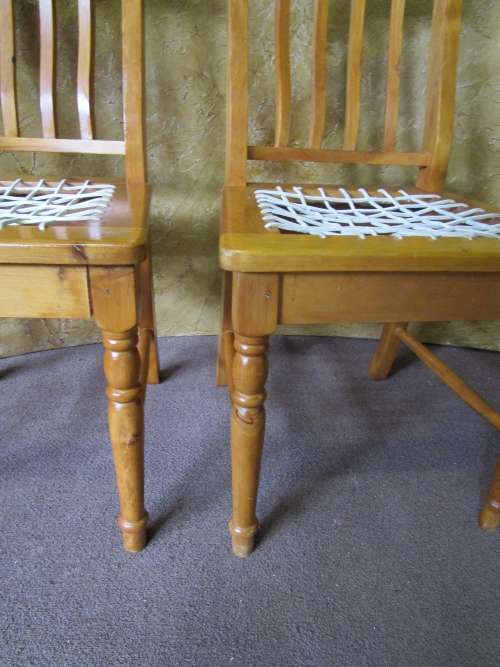 FOUR GORGEOUS COTTAGE STYLE SOLLID WOOD RIEMPIE CHAIRS IN GOOD CONDITION BID PER EACH -