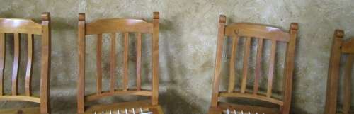 FOUR GORGEOUS COTTAGE STYLE SOLLID WOOD RIEMPIE CHAIRS IN GOOD CONDITION BID PER EACH -