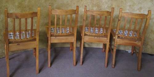 FOUR GORGEOUS COTTAGE STYLE SOLLID WOOD RIEMPIE CHAIRS IN GOOD CONDITION BID PER EACH -