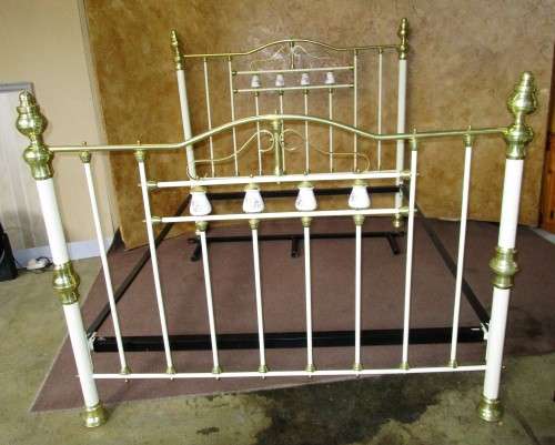 A SPECTACULAR VINTAGE BRASS & WROUGHT IRON DOUBLE TO QUEEN BEDSTEAD, EXQUISITE DETAIL