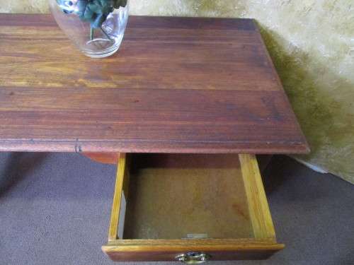 A MARVELOUS SOLLID WOOD DESK - WITH TWO DRAWERS WITH BRASS HANDLES - WILL BE FANTASTIC TO WORK
