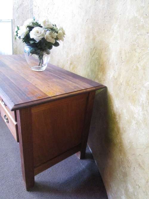 A MARVELOUS SOLLID WOOD DESK - WITH TWO DRAWERS WITH BRASS HANDLES - WILL BE FANTASTIC TO WORK