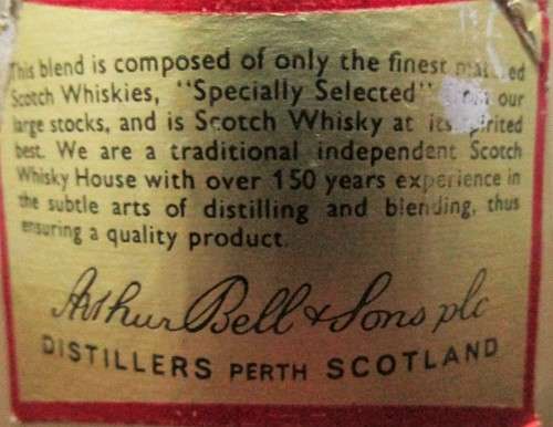 Bells Old Scotch Whisky bottle PERTH SCOTLAND BY WADE