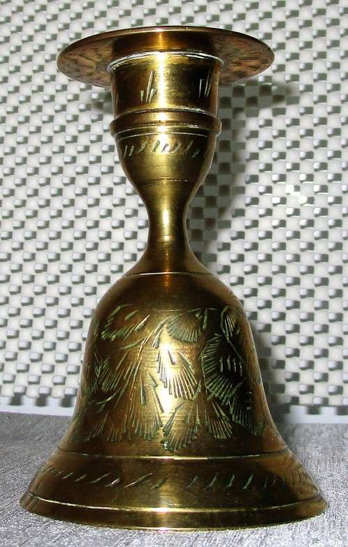 A MARVELOUS BRASS CANLE HOLDER WITH CANDLE ON TOP AND BELL ON THE BOTTOM SIDE - NO RINGER
