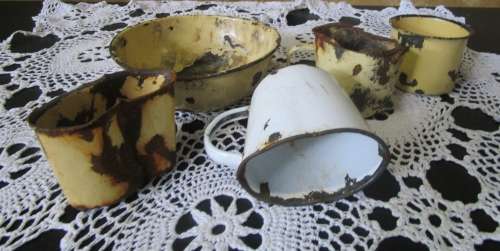 Lovely weathered vintage enamel stunning-Shabby chic & garden decor -bid per each