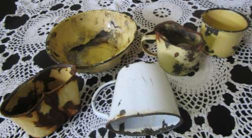 Lovely weathered vintage enamel stunning-Shabby chic & garden decor -bid per each