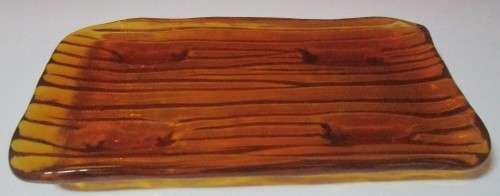 A ELEGANT ORANGE/BROWN GLASS THICK GLASS CHEASE PLATTER